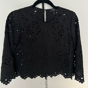 Theory Women's Black Cut-Out Lace Blouse
